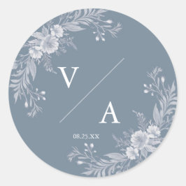 Adesivo Casamento vitoriano em azul com flores brancas