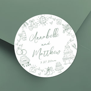 Adesivo Casamento Whimsical Verde Desenhado à Mão