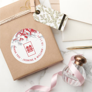Adesivo Casamento Zen Asiático Folhas de Bambu Vermelhas e