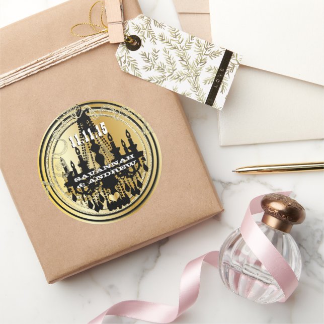 Adesivo Casamentos de Chandelier de Dourada e Preto Musica (Presentear)