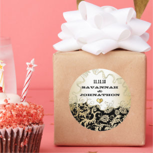 Adesivo Casamentos tema damasco Dourados e preto-e-claro