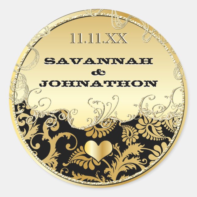 Adesivo Casamentos tema damasco Dourados Elegantes Musicai (Frente)