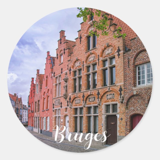 Adesivo Casas medievais de tijolos coloridos em Bruges, Bé (Frente)