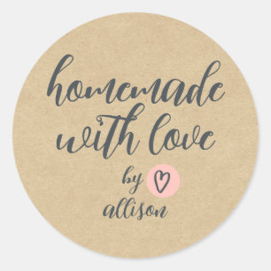 Adesivo Caseiro com Amor Papel Kraft Personalizado