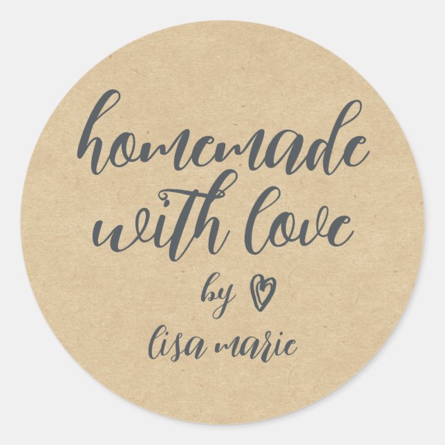 Adesivo Caseiro com Amor Papel Kraft Personalizado (Frente)