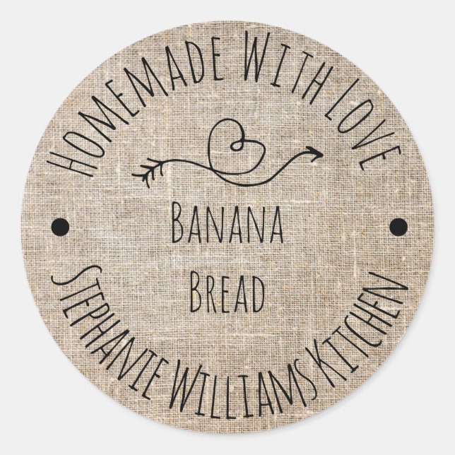 Adesivo Caseiro com Amor Rustic Burlap | Produtos Assados (Frente)