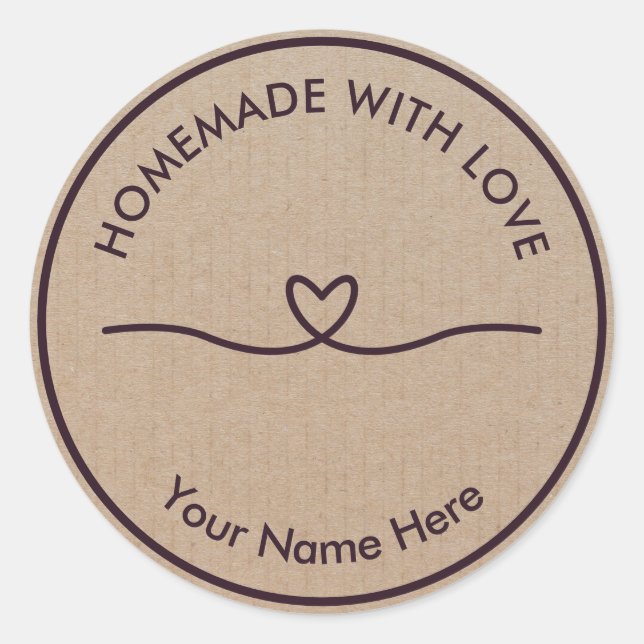 Adesivo Caseiro Feito à Mão com Amor Marrom Kraft (Frente)