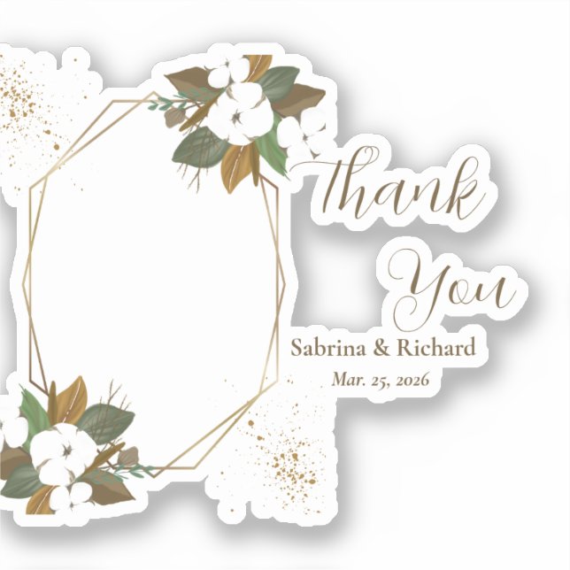 Adesivo Castanho Moderno E Creme Floral Obrigado Favoritos (Frente)