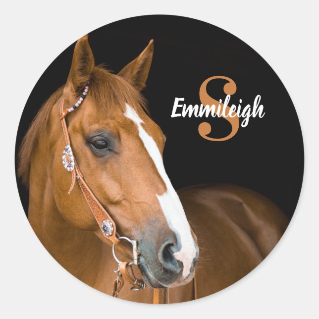 Adesivo Castanho Quarto Cavalo Negro Monograma Nome Inicia (Frente)