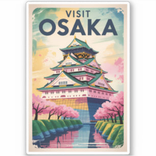 Adesivo Castelo de Osaka Japão Ilustração Viagem Arte Vint