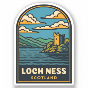 Adesivo Castelo de Viagens vintage Retro Loch Ness Scotlan