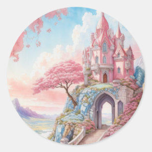 Adesivo Castelo Fantasia em Aquarela Rosa Azul