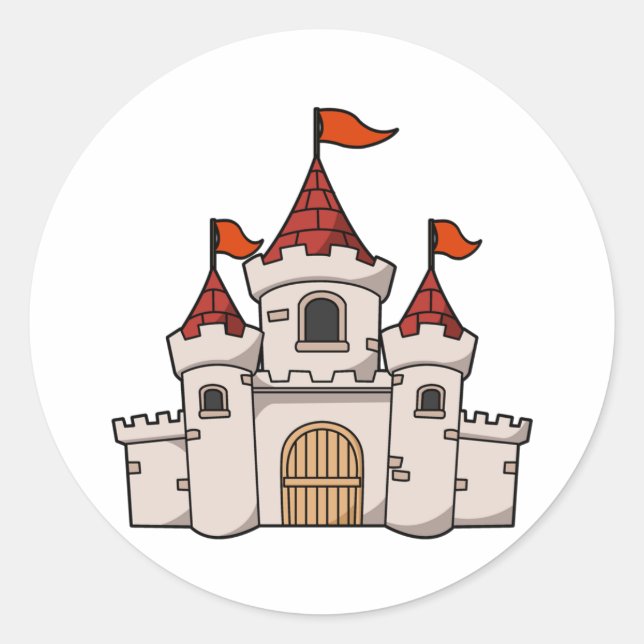 Adesivo Castelo Medieval de Cartoon Vermelho e Branco com  (Frente)