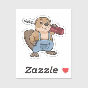 Adesivo Castor como artesão com chave inglesa