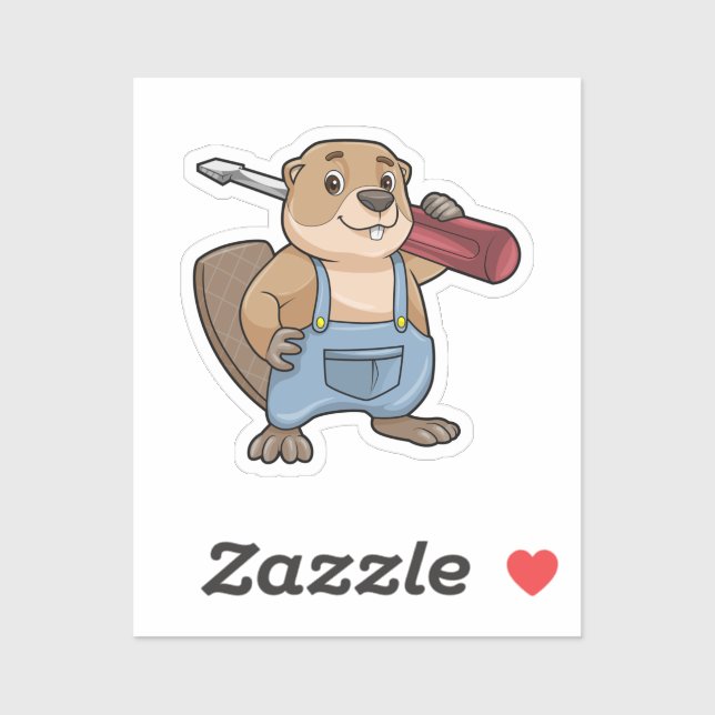 Adesivo Castor como artesão com chave inglesa (Folha)