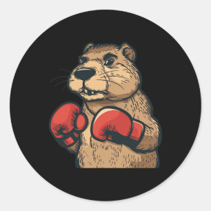 Adesivo Castor Engraçado Com Luvas Vermelhas De Boxas