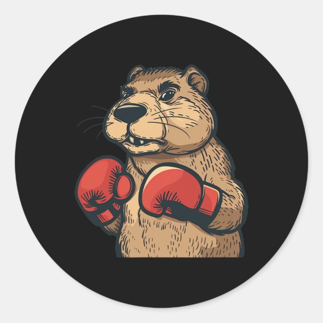 Adesivo Castor Engraçado Com Luvas Vermelhas De Boxas (Frente)