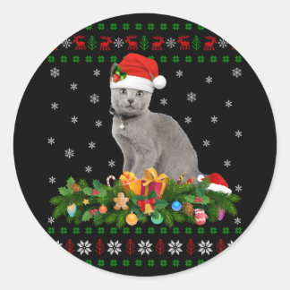 Adesivo Cat Amante de os animais Santa Hat Ugly Russo Blue
