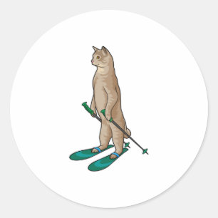 Adesivo Cat as Skier with Ski & Ski poles