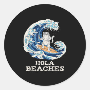 Adesivo Cat Beaches Engraçado Hola Cat Japonês Surfing