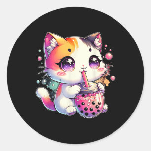 Adesivo Cat Boba Tea Anime Japonês Kawaii Neko Bubble Tea