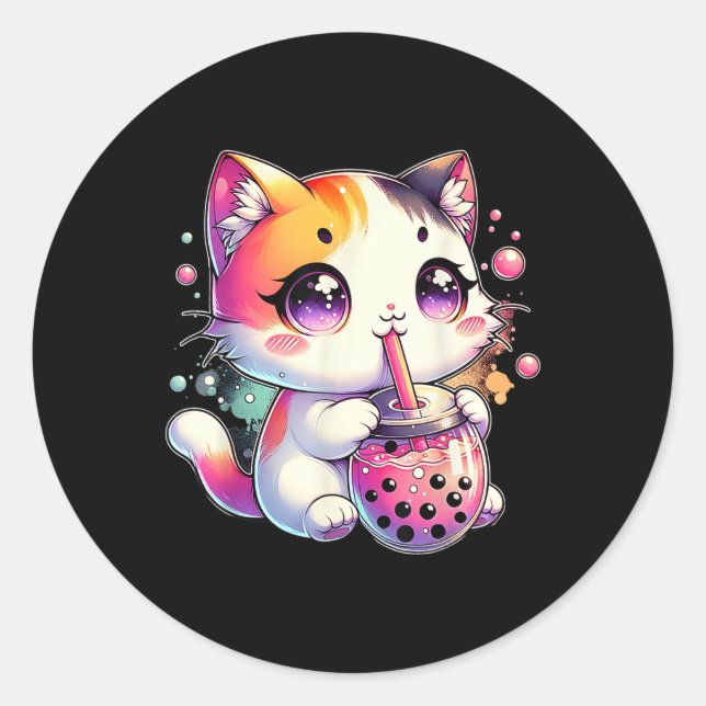 Adesivo Cat Boba Tea Anime Japonês Kawaii Neko Bubble Tea (Frente)