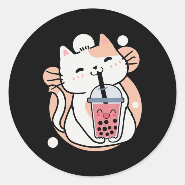 Adesivo Cat Boba Tea Bubble Tea Anime Kawaii Neko Milktea (Frente)