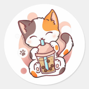 Adesivo Cat Boba Tea Bubble Tea Anime Kawaii Neko para Gar