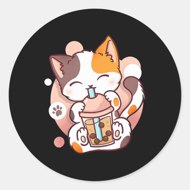 Adesivo Cat Boba Tea Bubble Tea Anime Kawaii Neko para Gar (Frente)