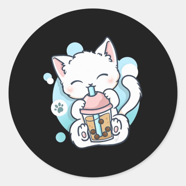 Adesivo Cat Boba Tea Bubble Tea Kawaii Anime Japonês Neko (Frente)