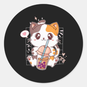 Adesivo Cat Boba Tea Bubble Tea Kawaii Anime Japonês Neko