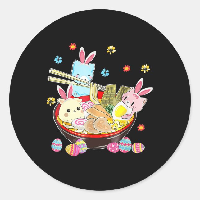 Adesivo Cat Bunny Ears Ramen Kawaii Páscoa Dia Animado (Frente)
