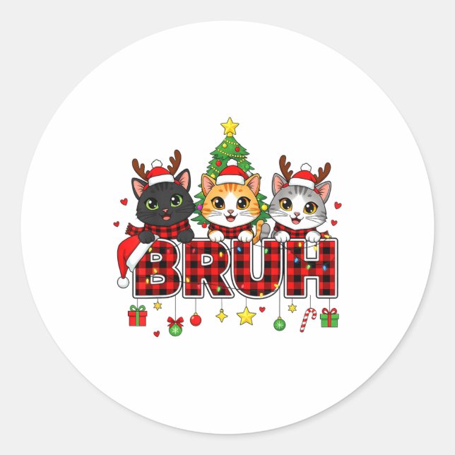 Adesivo Cat Christmas Light Reindeer Santa Bruh Funny  (Frente)