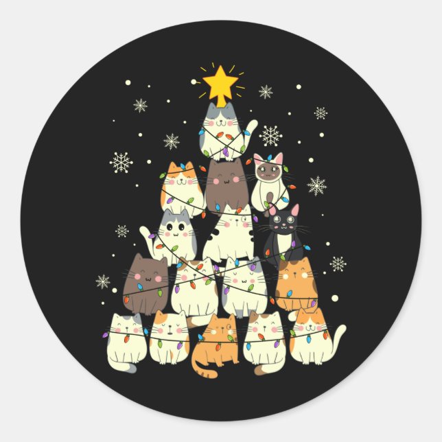 Adesivo Cat Christmas Tree Gift, Cats Lovers Decoration (Frente)