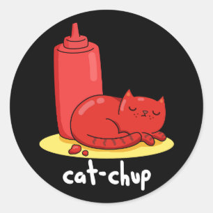 Adesivo Cat Chup Engraçado Red Ketchup Cat Pun Dark BG