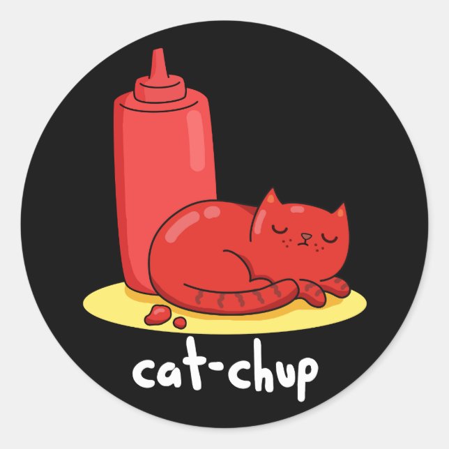 Adesivo Cat Chup Engraçado Red Ketchup Cat Pun Dark BG (Frente)