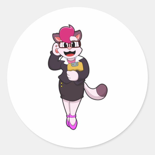 Adesivo Cat como Secretário com Notepad (Frente)