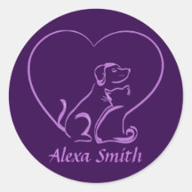 Cat, Dog and Love Line Art with Custom Name