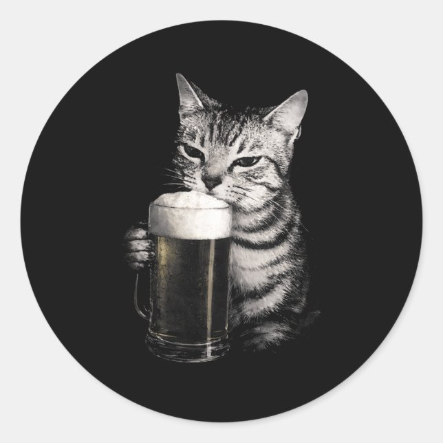 Adesivo Cat drinks beer funny meme men women matching  (Frente)