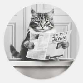 Adesivo Cat está sentado no Toilet, gato lendo uma notícia