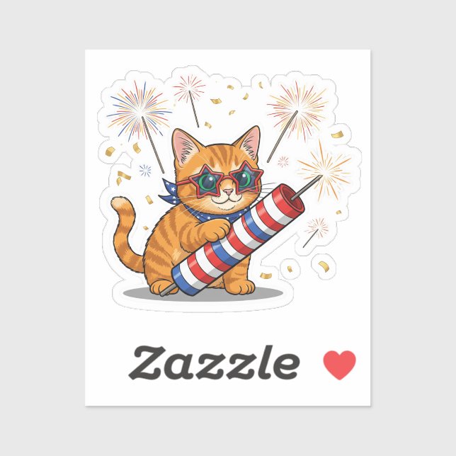 Adesivo Cat & Firecracker - 4 de julho (Folha)