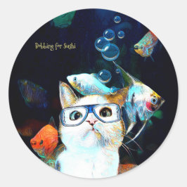 Adesivo Cat Fish Sushi Humor Engraçado Fantasy Round Stick