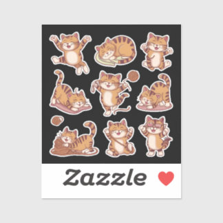 Adesivo cat fun playful poses sleeping, stretching