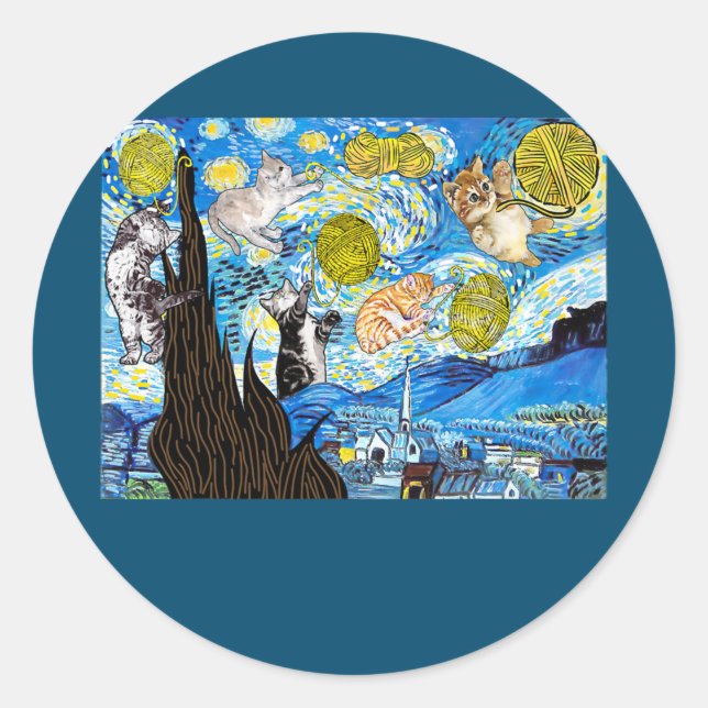Adesivo Cat Graphic Starry Night Cat Van Gogh Cat Cat (Frente)