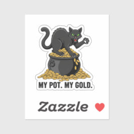 Adesivo Cat Guarding Pot Of Gold Funny St Patrick Sticker