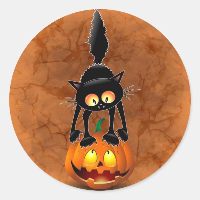 Adesivo Cat Halloween Personagem de desenho animado assust (Frente)