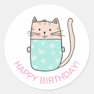Adesivo Cat Kitten Feliz Aniversário