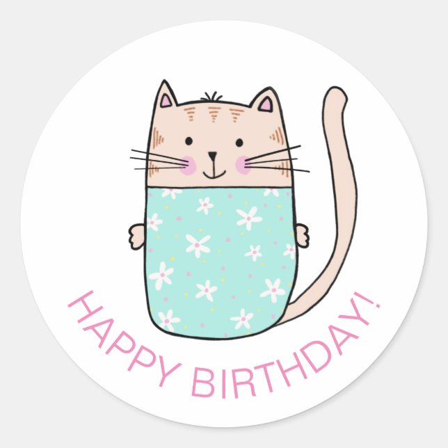 Adesivo Cat Kitten Feliz Aniversário (Frente)