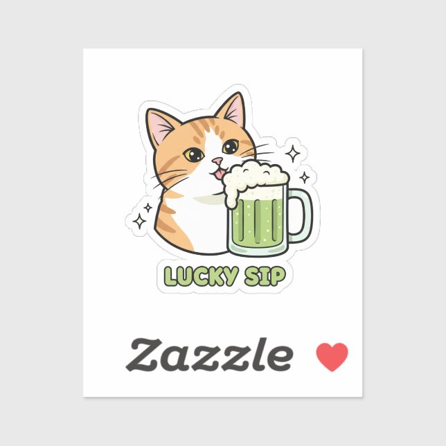 Adesivo Cat Licking Beer Foam Just One Sip Funny Sticker (Folha)