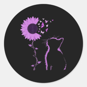 Adesivo Cat Look Purple Sunflower Butfly Aware